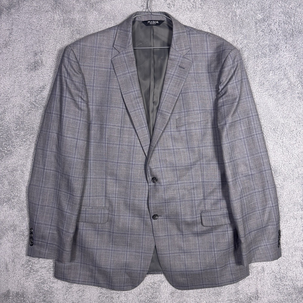 Jos A Bank Sport Coat Mens 48L Windowpane Traveler Blazer Wool Suit Jacket